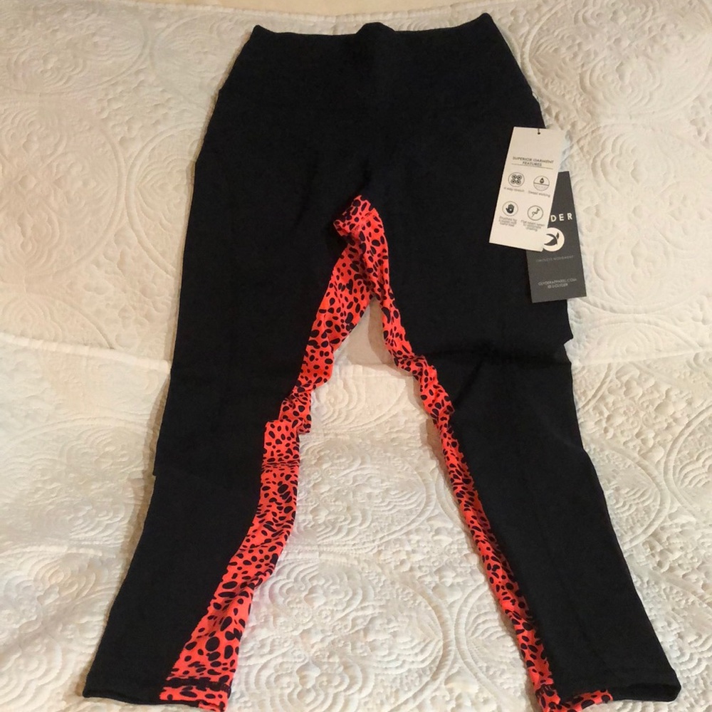 Glyder inside/out black pink leopard leggings, extra small, NWT